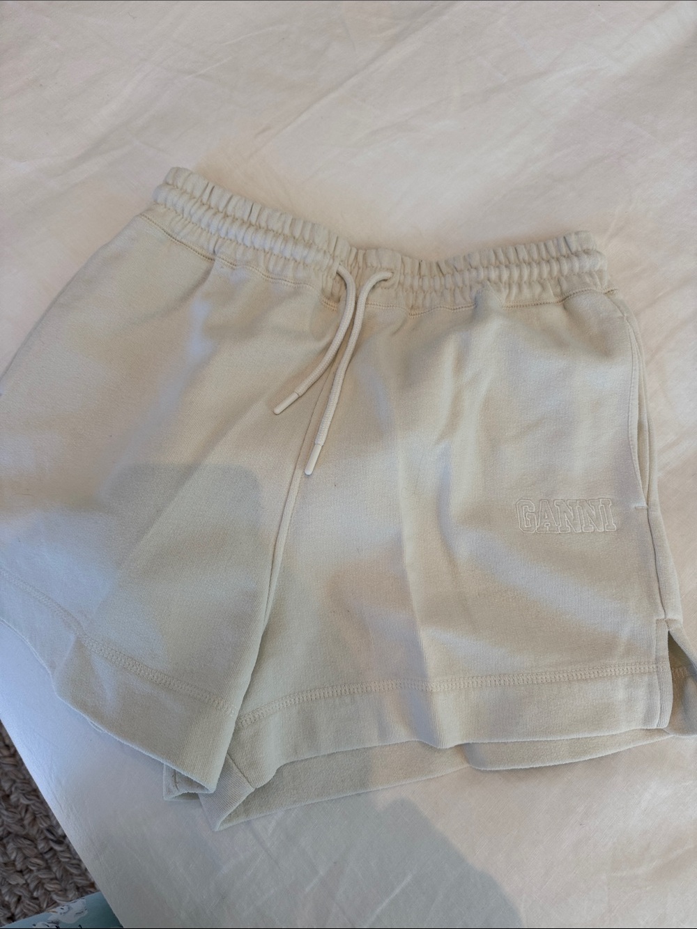 Ganni Cream Elastic Waist Sweat Shorts